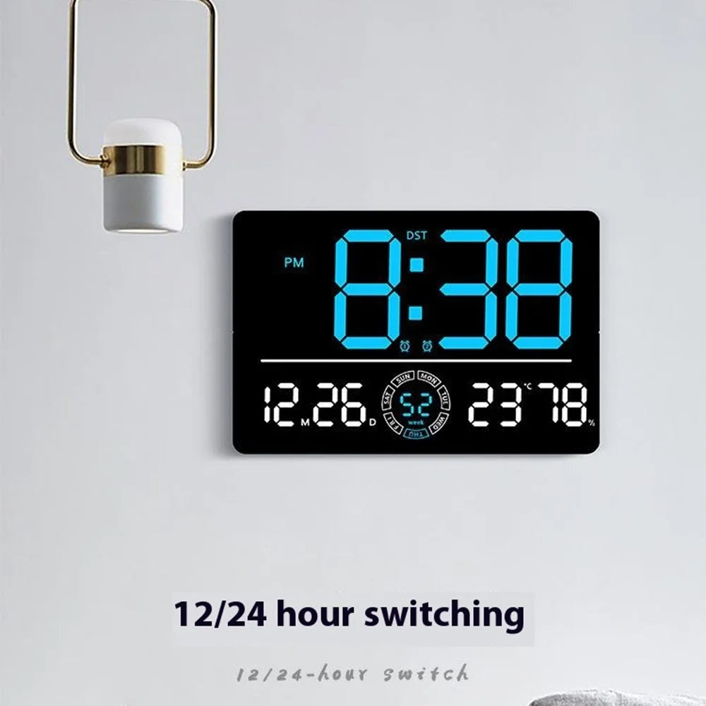 6667 LED Digital Wall Clock Living Room Modern Minimalist Electronic Clock with Temperature / Humidity Display - Blue - 3