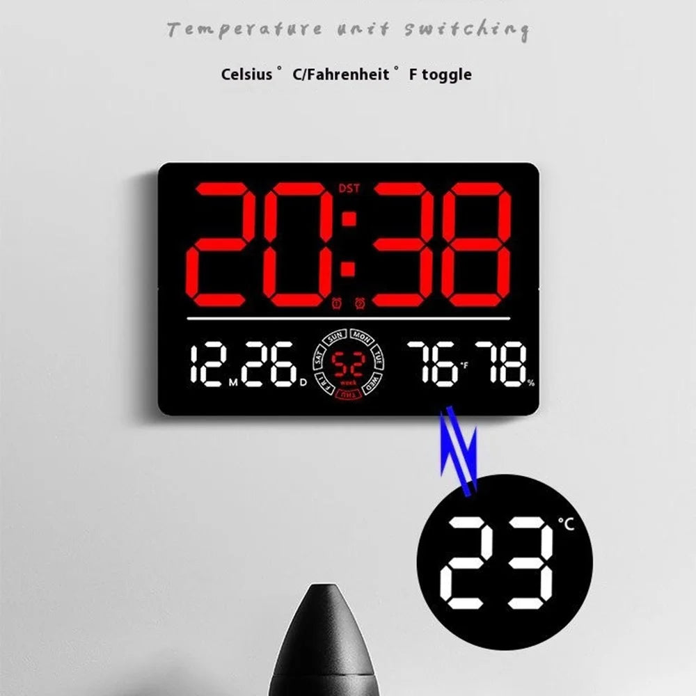 6667 LED Digital Wall Clock Living Room Modern Minimalist Electronic Clock with Temperature / Humidity Display - Blue - 6