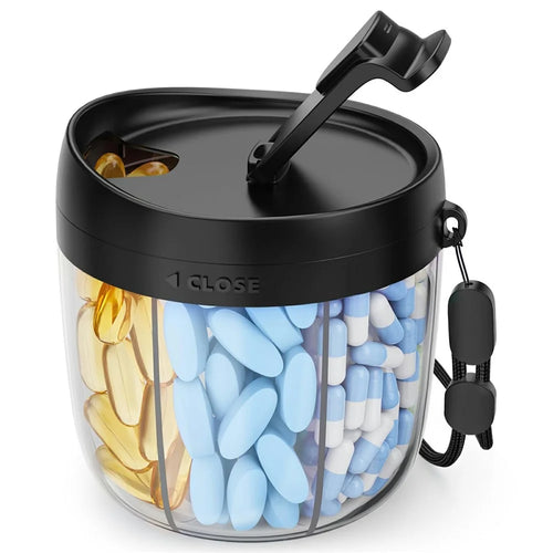 7 Day Pill Organizer Food Grade Plastic Weekly Medicine Box Waterproof Portable Storage Container (BPA Free, No FDA) - Black - 1