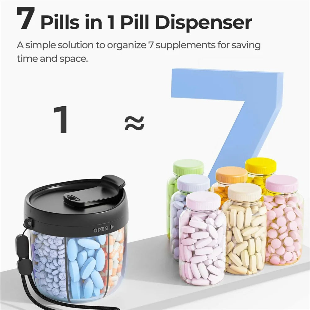 7 Day Pill Organizer Food Grade Plastic Weekly Medicine Box Waterproof Portable Storage Container (BPA Free, No FDA) - Black - 4