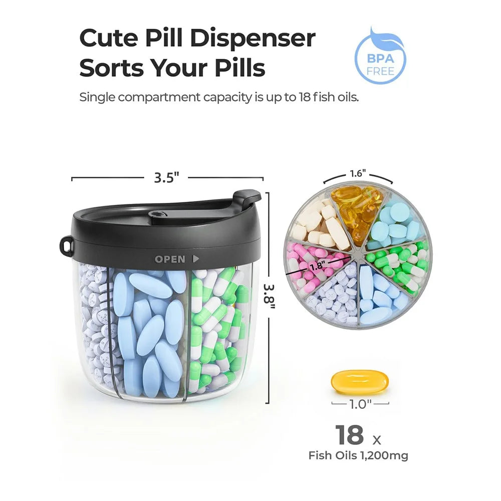 7 Day Pill Organizer Food Grade Plastic Weekly Medicine Box Waterproof Portable Storage Container (BPA Free, No FDA) - Black - 5