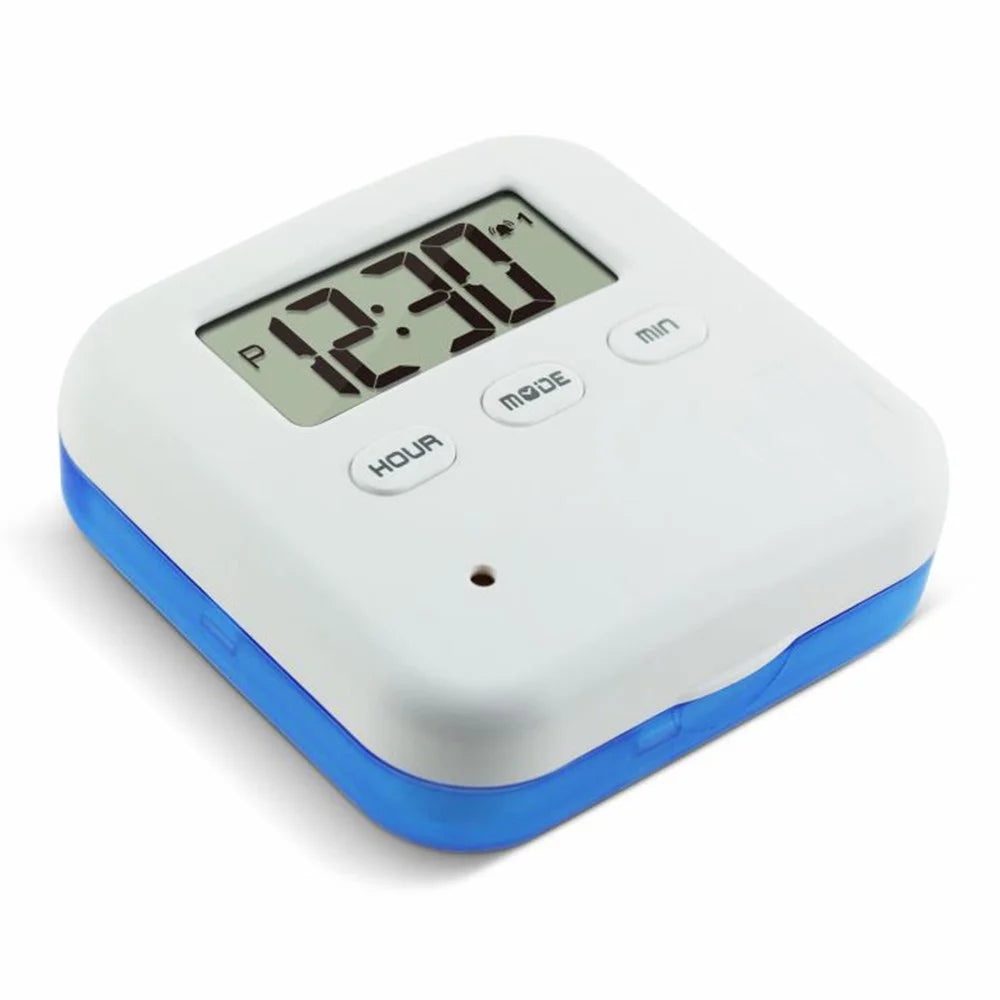 CR-210 Smart Pill Organizer 7-Day Medicine Dispenser 4 Compartments Portable Health Supplement Container (BPA Free, No FDA) - Blue - 1