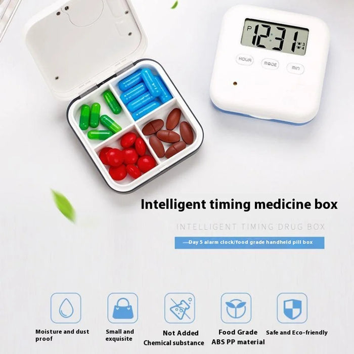 CR-210 Smart Pill Organizer 7-Day Medicine Dispenser 4 Compartments Portable Health Supplement Container (BPA Free, No FDA) - Blue - 4
