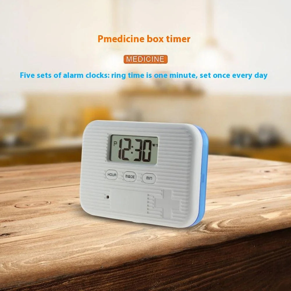 CR-211 Smart Pill Organizer Timer Reminder 6-Compartment Medication Box 7-Day Travel Health Supplement Container (BPA Free, No FDA) - Blue - 3