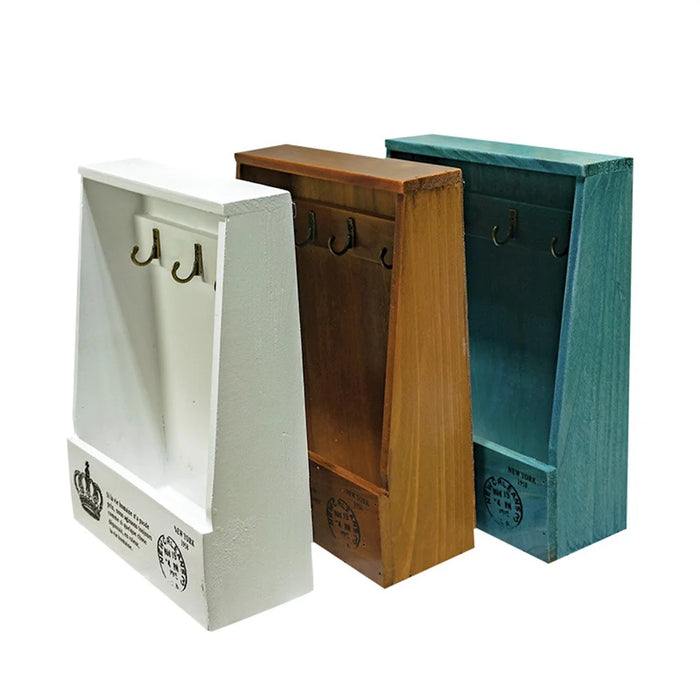 Key Holder Wall Mount Organizer Decorative Storage Box for Entryway Living Room Home - Brown - 4