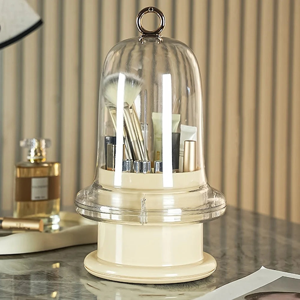 Luxury Makeup Organizer Rotating Cosmetic Brushes Lipstick Eyebrow Pencils Dust-Proof Storage Box - Light Yellow - 1