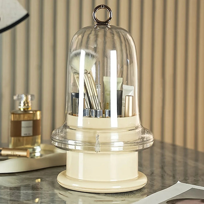 Luxury Makeup Organizer Rotating Cosmetic Brushes Lipstick Eyebrow Pencils Dust-Proof Storage Box - Light Yellow - 1