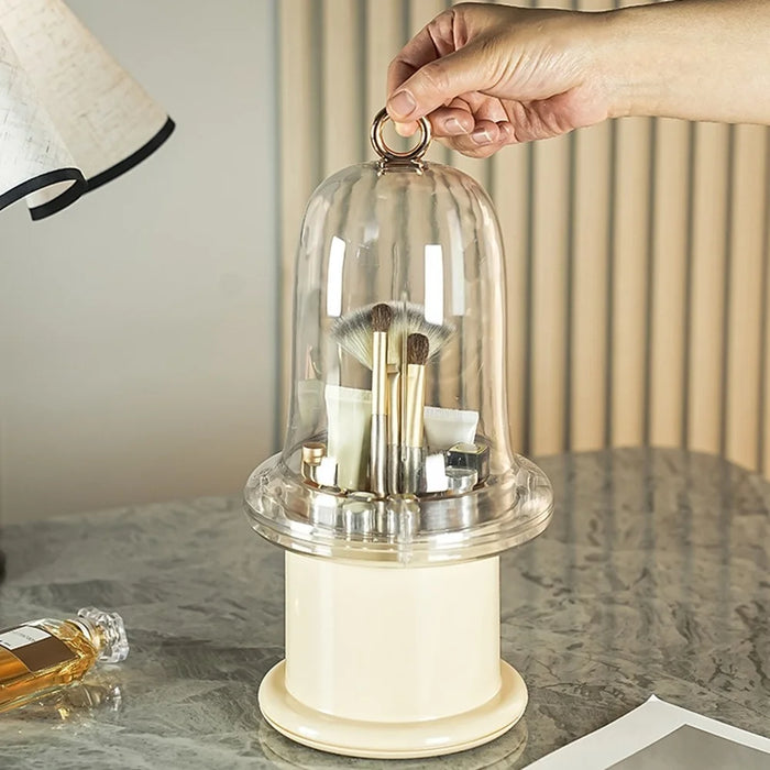 Luxury Makeup Organizer Rotating Cosmetic Brushes Lipstick Eyebrow Pencils Dust-Proof Storage Box - Light Yellow - 3