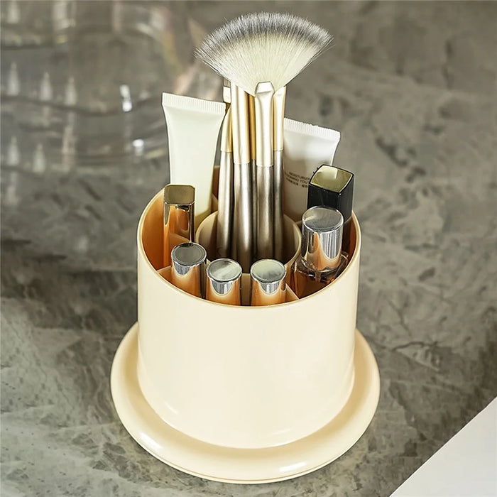 Luxury Makeup Organizer Rotating Cosmetic Brushes Lipstick Eyebrow Pencils Dust-Proof Storage Box - Light Yellow - 4