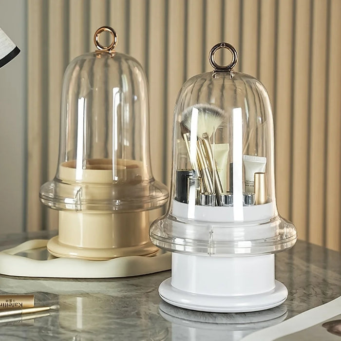 Luxury Makeup Organizer Rotating Cosmetic Brushes Lipstick Eyebrow Pencils Dust-Proof Storage Box - Light Yellow - 6