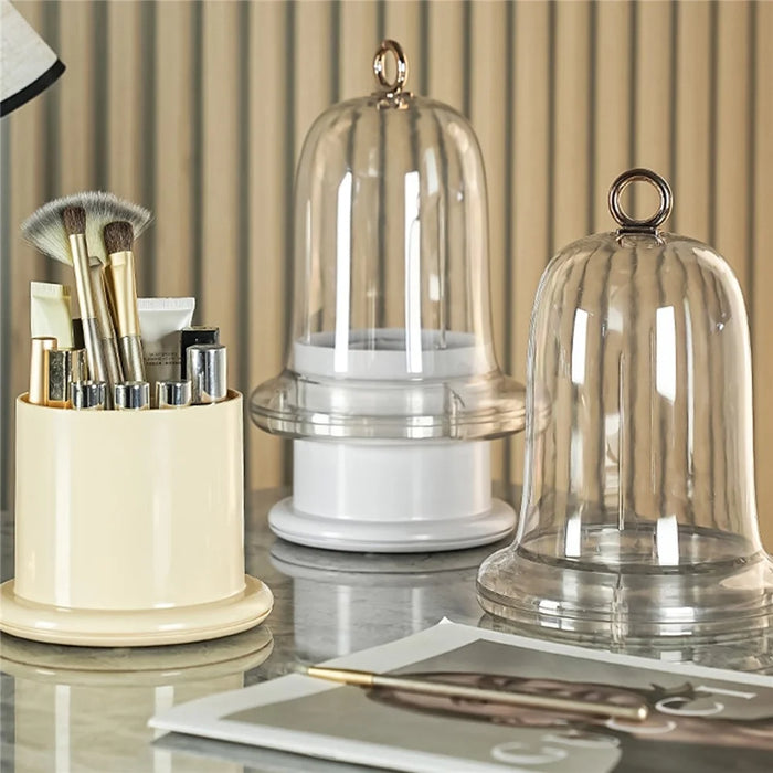 Luxury Makeup Organizer Rotating Cosmetic Brushes Lipstick Eyebrow Pencils Dust-Proof Storage Box - Light Yellow - 7