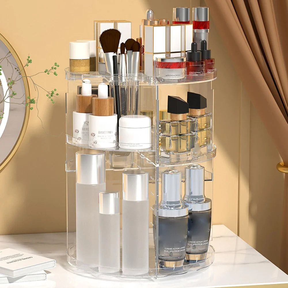 Transparent Rotating Makeup Organizer Adjustable Cosmetic Skincare Product Storage Display Stand - 1