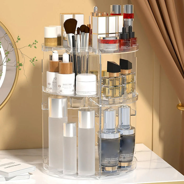 Transparent Rotating Makeup Organizer Adjustable Cosmetic Skincare Product Storage Display Stand - 1
