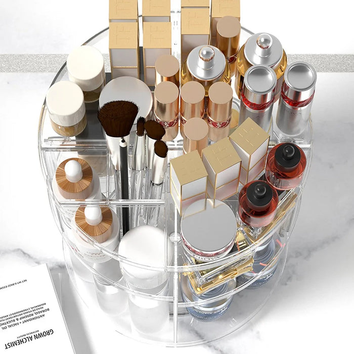 Transparent Rotating Makeup Organizer Adjustable Cosmetic Skincare Product Storage Display Stand - 4