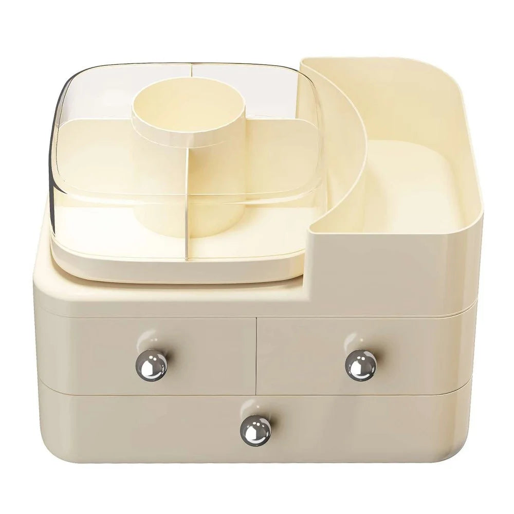 Rotating Makeup Organizer with Drawers Desktop Cosmetic Storage Box Lipstick Mask Holder - 1