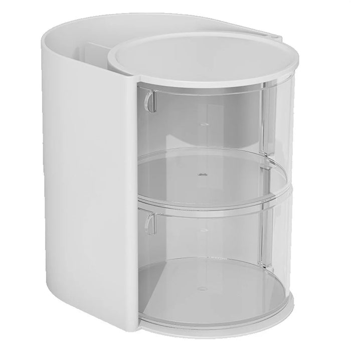 Rotating Makeup Organizer 2 Tier For Puff Sponge Lipstick Brush Storage Box with Dustproof Cover - White - 1