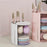 Rotating Makeup Organizer 2 Tier For Puff Sponge Lipstick Brush Storage Box with Dustproof Cover - White - 5