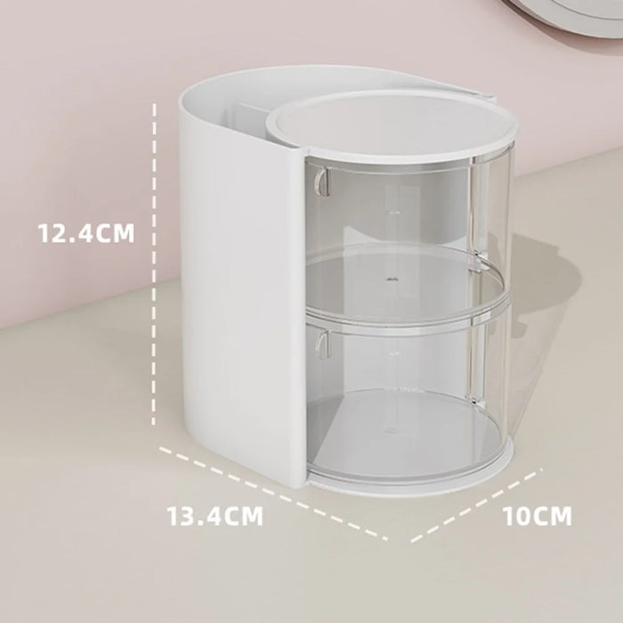 Rotating Makeup Organizer 2 Tier For Puff Sponge Lipstick Brush Storage Box with Dustproof Cover - White - 6