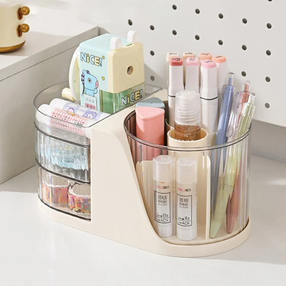 Rotating Desk Organizer Desktop Multi-Functional Storage Holder 180° Swivel Pen Holder - Transparent - 1