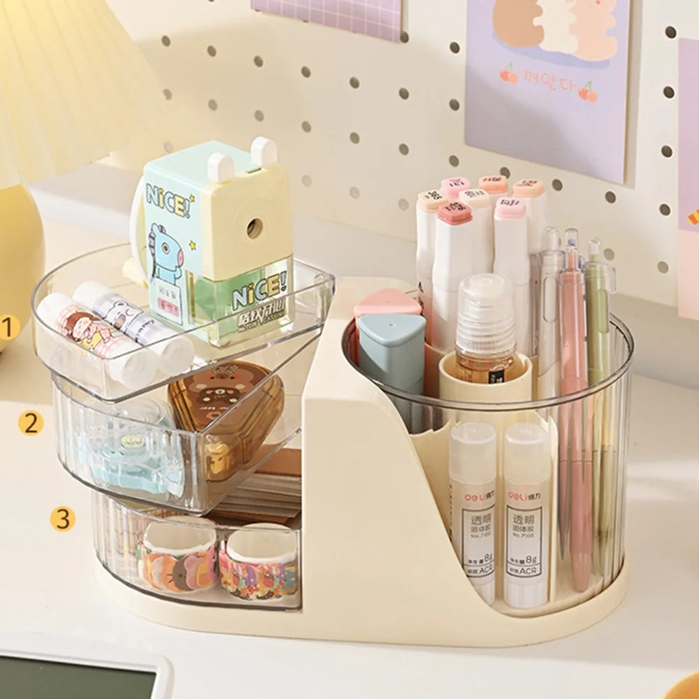 Rotating Desk Organizer Desktop Multi-Functional Storage Holder 180° Swivel Pen Holder - Transparent - 2