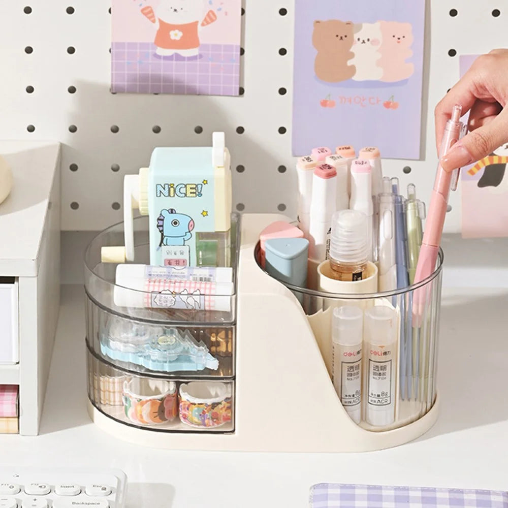 Rotating Desk Organizer Desktop Multi-Functional Storage Holder 180° Swivel Pen Holder - Transparent - 3