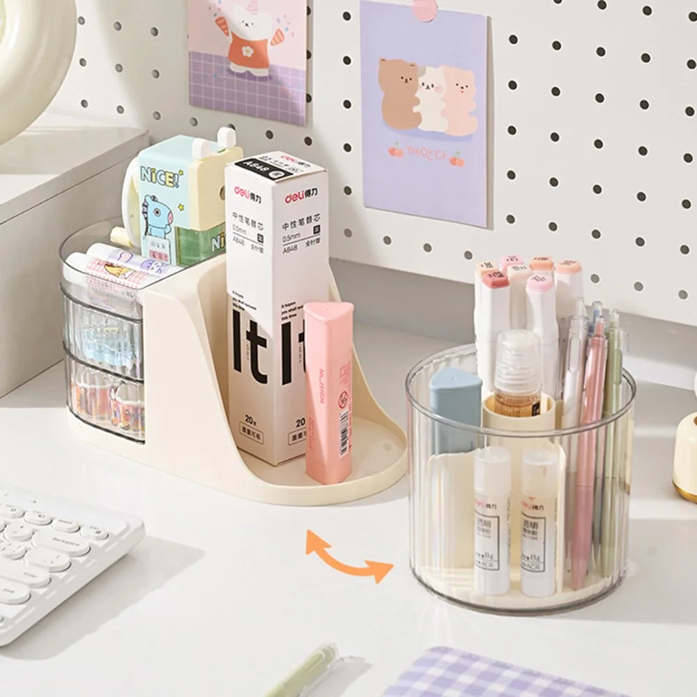 Rotating Desk Organizer Desktop Multi-Functional Storage Holder 180° Swivel Pen Holder - Transparent - 4