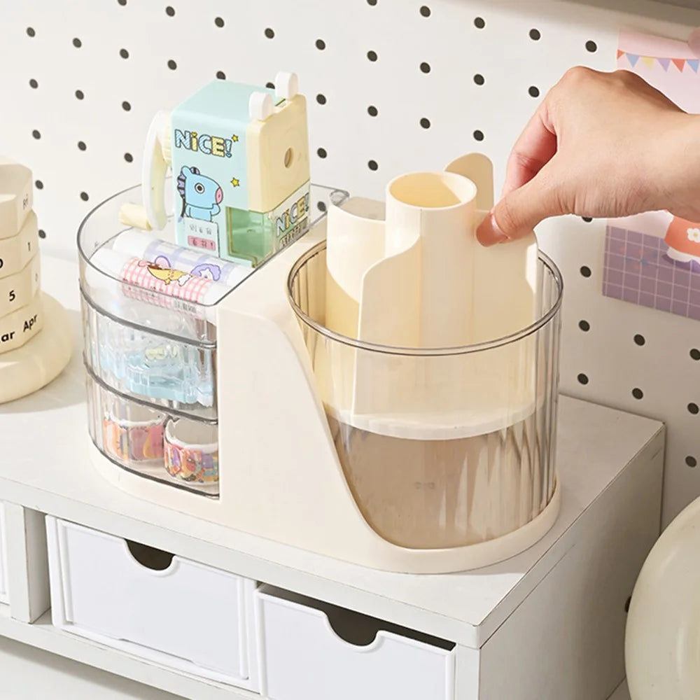 Rotating Desk Organizer Desktop Multi-Functional Storage Holder 180° Swivel Pen Holder - Transparent - 5