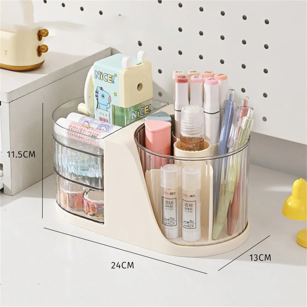 Rotating Desk Organizer Desktop Multi-Functional Storage Holder 180° Swivel Pen Holder - Transparent - 6