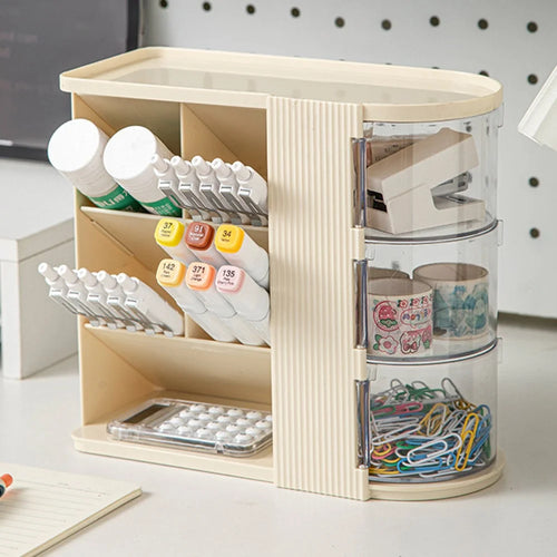 Desktop Organizer Multi-Drawer Storage Rack Office Stationery Holder Multi-Function Desk Tidy - Creamy White - 1