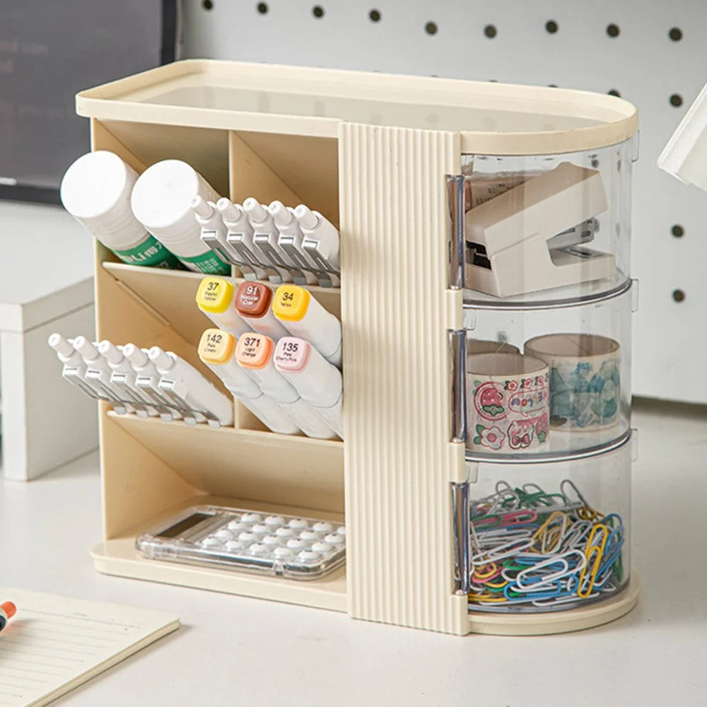 Desktop Organizer Multi-Drawer Storage Rack Office Stationery Holder Multi-Function Desk Tidy - Creamy White - 1