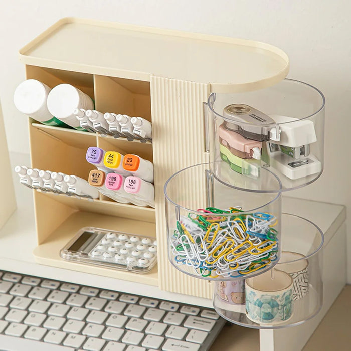 Desktop Organizer Multi-Drawer Storage Rack Office Stationery Holder Multi-Function Desk Tidy - Creamy White - 2