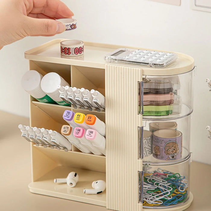 Desktop Organizer Multi-Drawer Storage Rack Office Stationery Holder Multi-Function Desk Tidy - Creamy White - 3