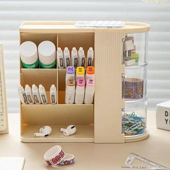 Desktop Organizer Multi-Drawer Storage Rack Office Stationery Holder Multi-Function Desk Tidy - Creamy White - 5