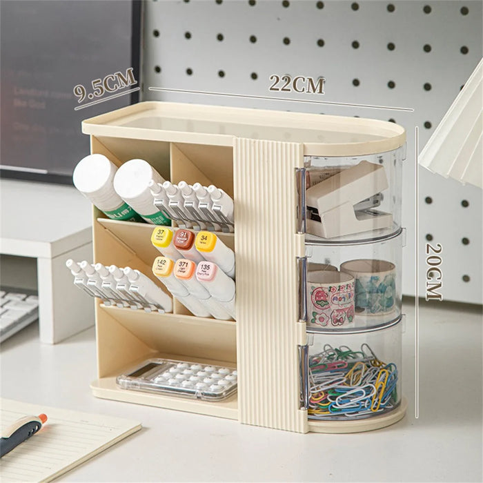 Desktop Organizer Multi-Drawer Storage Rack Office Stationery Holder Multi-Function Desk Tidy - Creamy White - 7