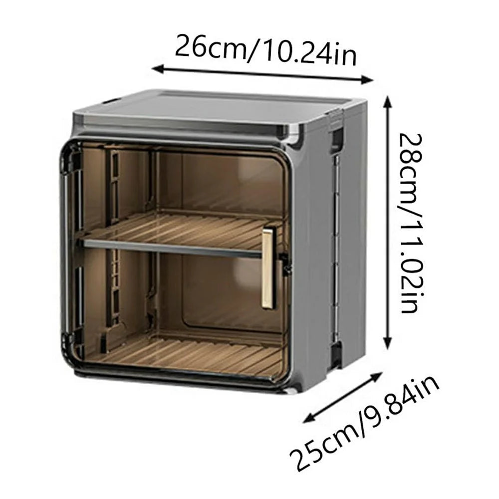 2-Tier Dust-Proof Cup Storage Cabinet Tea Coffee Drinkware Countertop Mug Organizer - Beige - 7