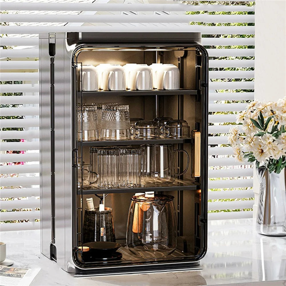 4-Tier Dust-Proof Cup Storage Cabinet Tea Coffee Drinkware Countertop Mug Organizer - Black - 1