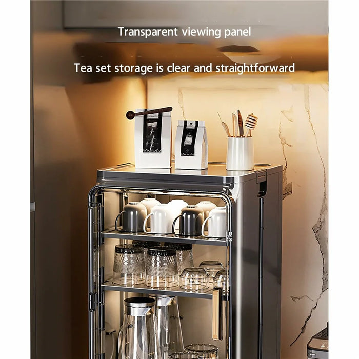4-Tier Dust-Proof Cup Storage Cabinet Tea Coffee Drinkware Countertop Mug Organizer - Black - 2