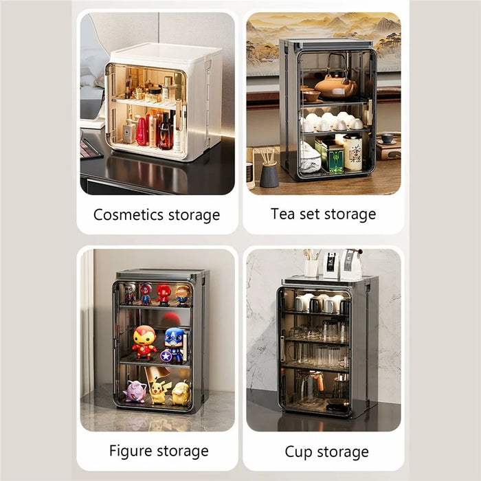 4-Tier Dust-Proof Cup Storage Cabinet Tea Coffee Drinkware Countertop Mug Organizer - Black - 6