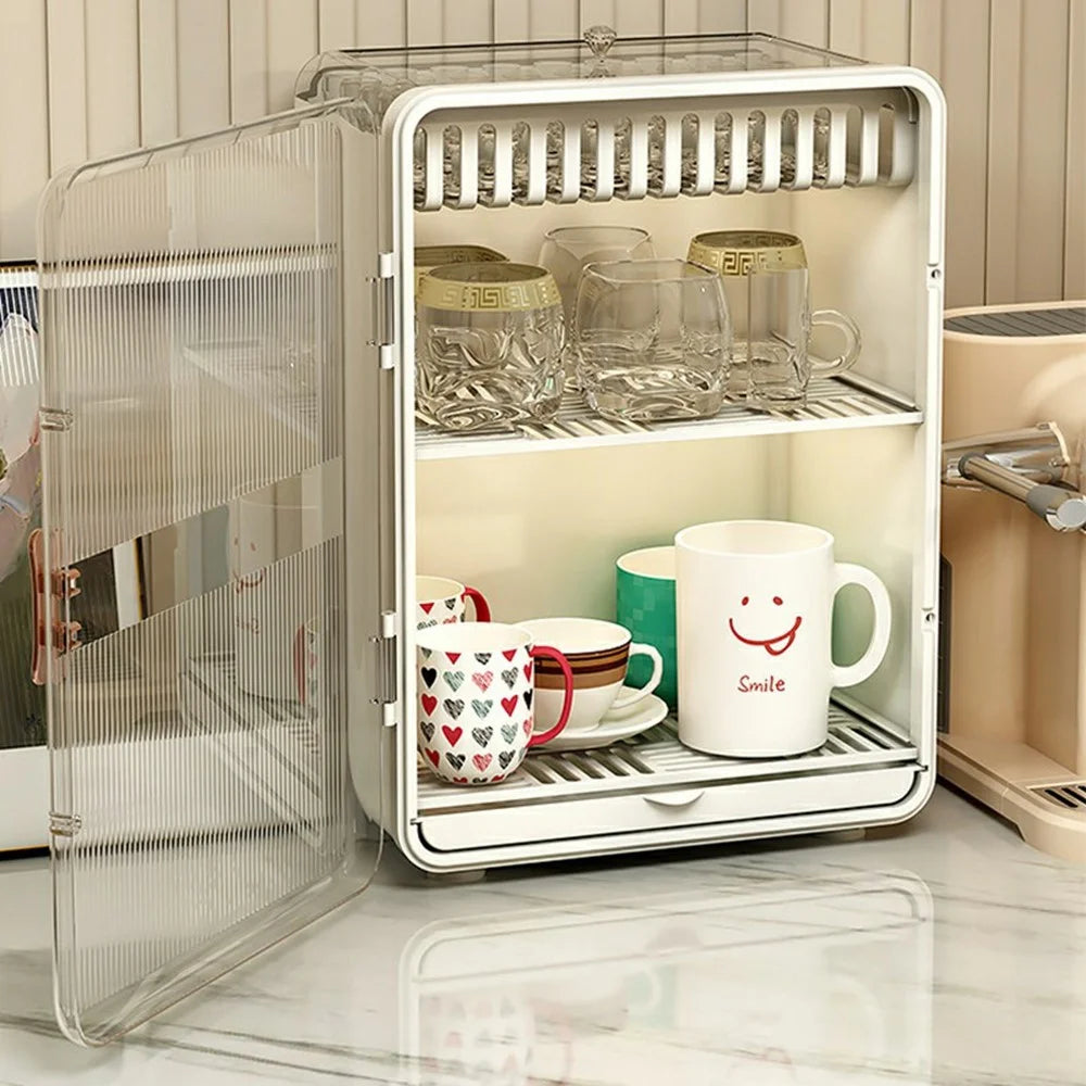 Cup Storage Cabinet Dust Proof Moisture Resistant Magnetic Door Coffee Mugs Teacups Storage Box - White - 2