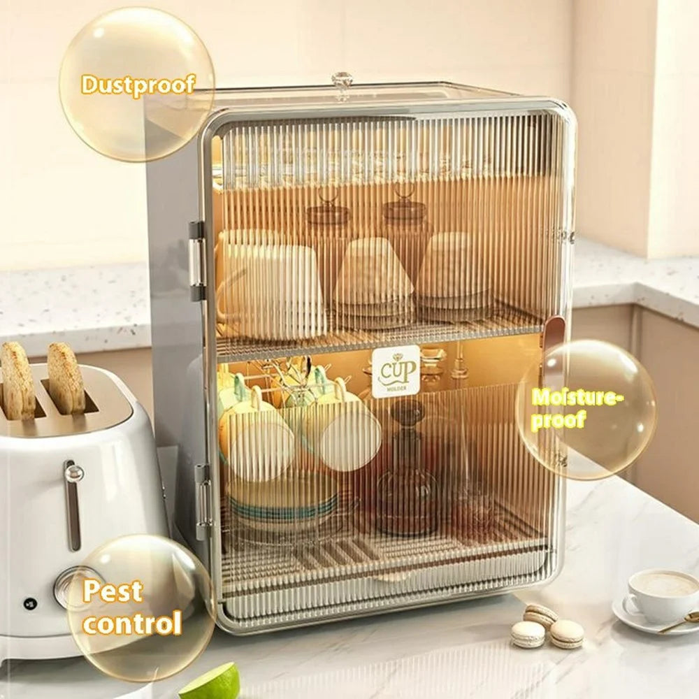 Cup Storage Cabinet Dust Proof Moisture Resistant Magnetic Door Coffee Mugs Teacups Storage Box - White - 3