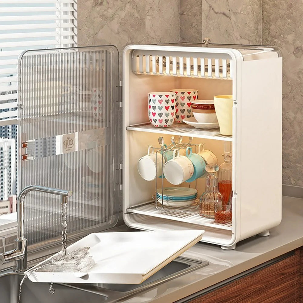 Cup Storage Cabinet Dust Proof Moisture Resistant Magnetic Door Coffee Mugs Teacups Storage Box - White - 5