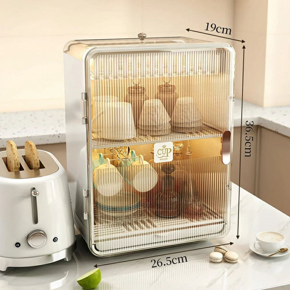 Cup Storage Cabinet Dust Proof Moisture Resistant Magnetic Door Coffee Mugs Teacups Storage Box - White - 6