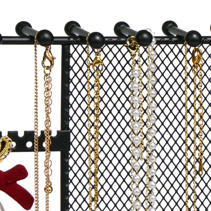 Multi-Tier Jewelry Stand Organizer Earring Bracelet Iron Display Rack with Wooden Base - 4