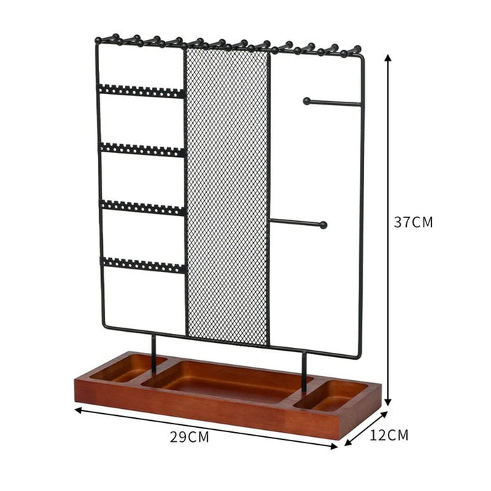 Multi-Tier Jewelry Stand Organizer Earring Bracelet Iron Display Rack with Wooden Base - 5