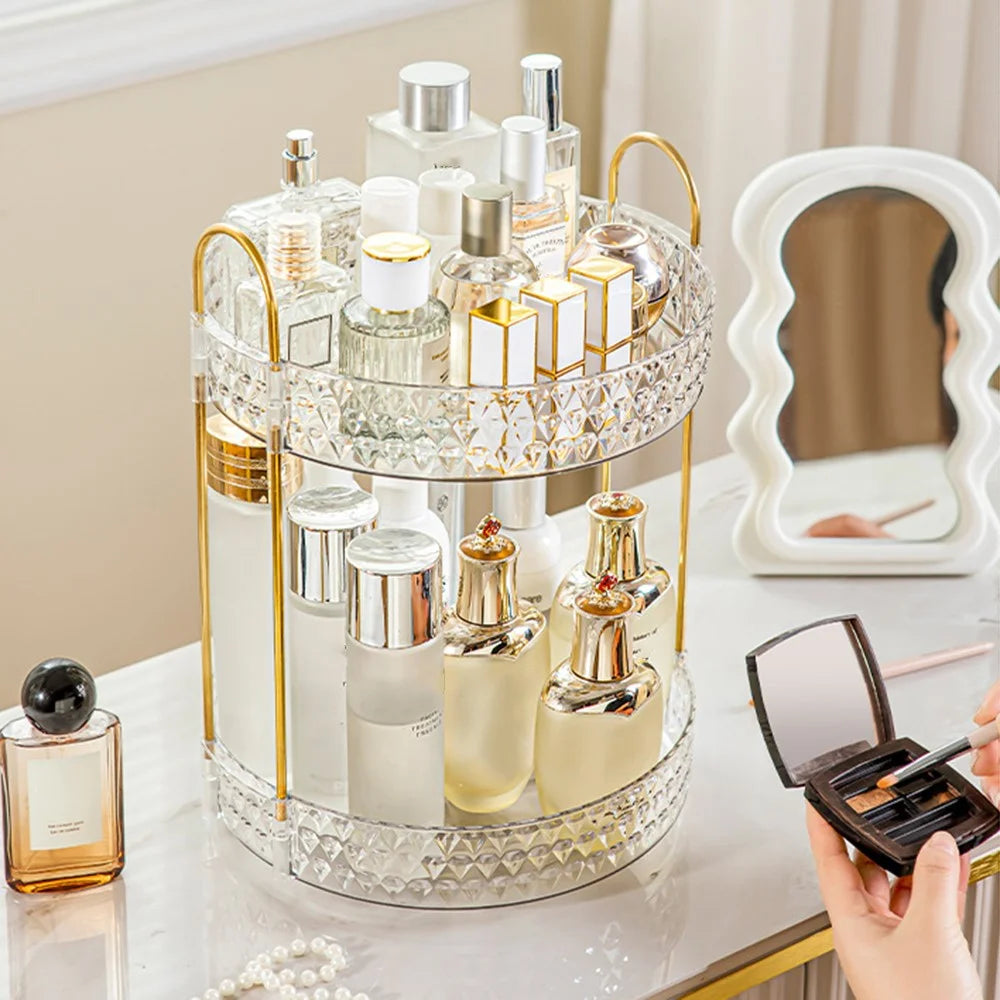 Rotating 2-Tier Vanity Makeup Organizer Cosmetics Skincare Perfume Lipstick Storage Rack - 2