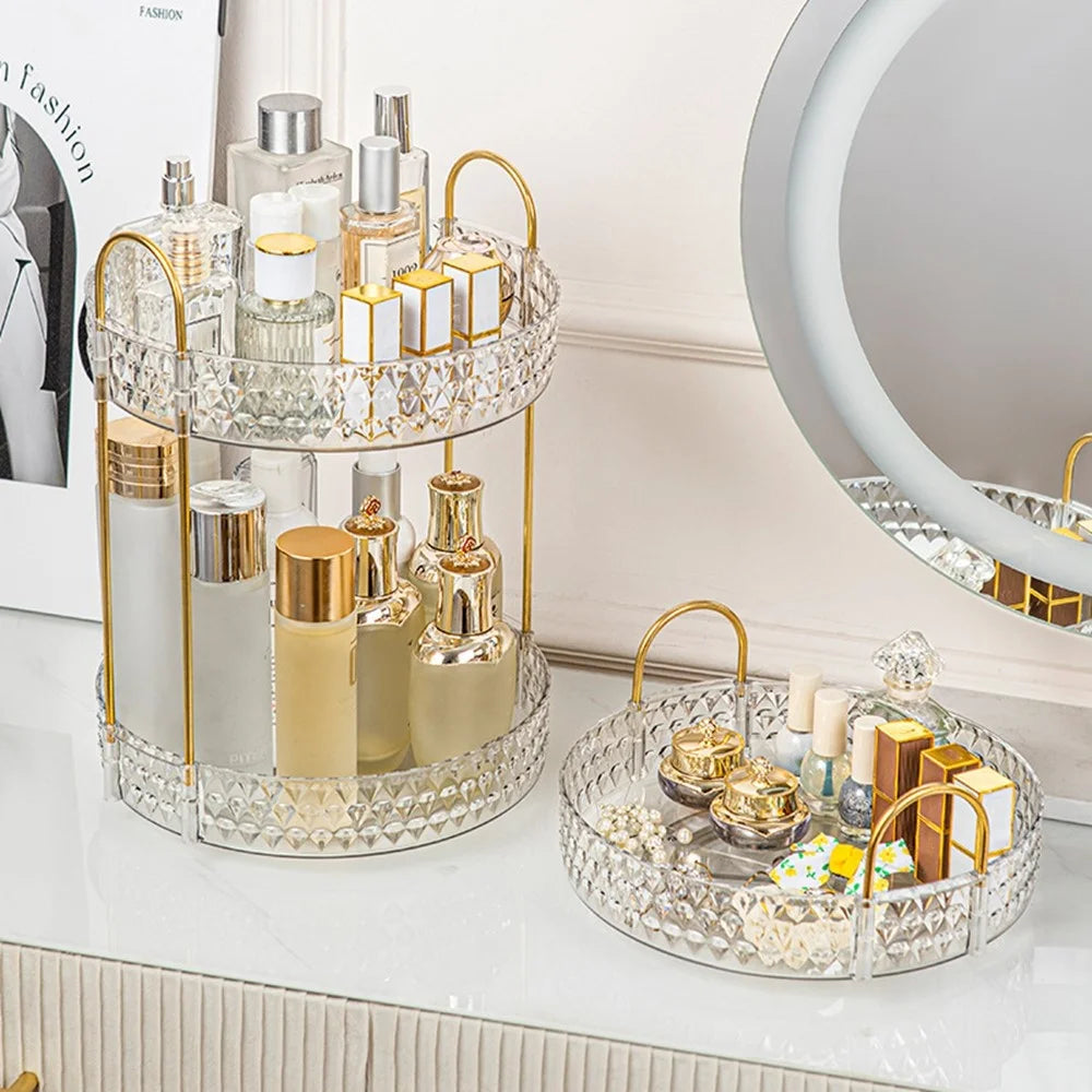 Rotating 2-Tier Vanity Makeup Organizer Cosmetics Skincare Perfume Lipstick Storage Rack - 4