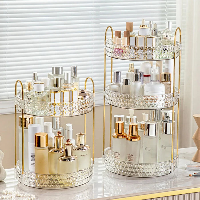 Rotating 3-Tier Vanity Makeup Organizer Cosmetics Skincare Perfume Lipstick Storage Rack - 3