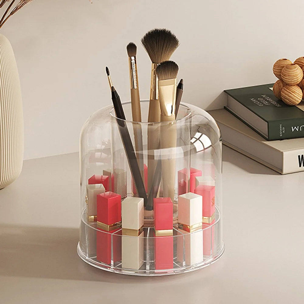 Rotating Makeup Organizer Brushes Lipsticks Cosmetics Clear PET Storage Container with Removable Base - Transparent - 1