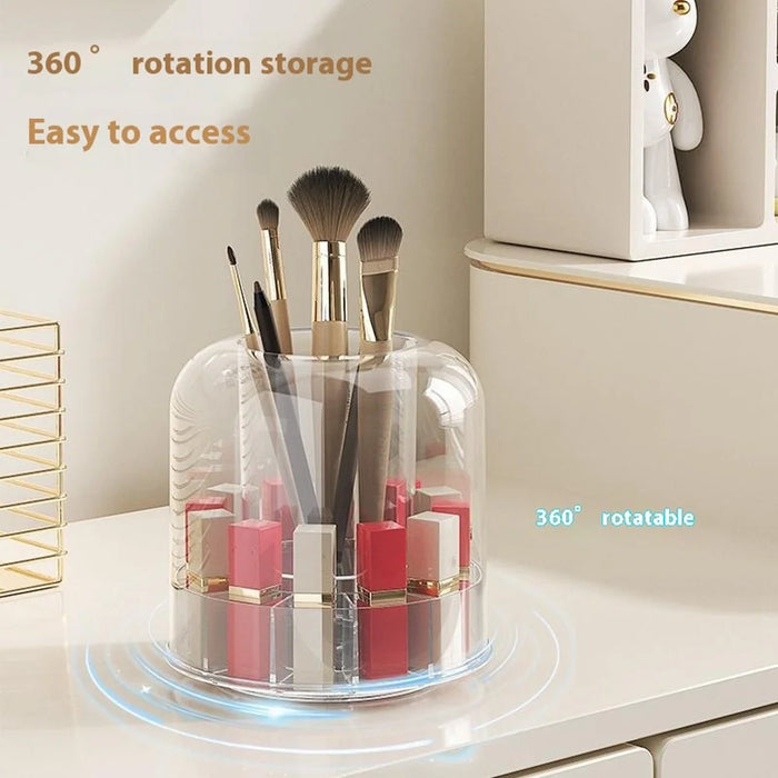 Rotating Makeup Organizer Brushes Lipsticks Cosmetics Clear PET Storage Container with Removable Base - Transparent - 5