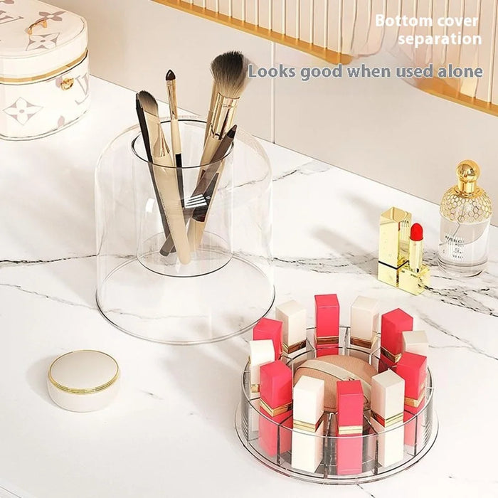 Rotating Makeup Organizer Brushes Lipsticks Cosmetics Clear PET Storage Container with Removable Base - Transparent - 6